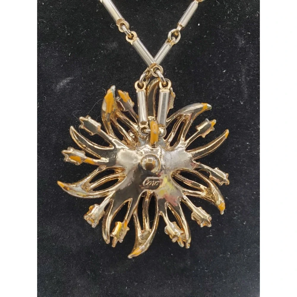Vtg Coro Gold Tone Faux Pearls Rhinestones 14" Estate Star Burst Necklace - Picture 2 of 5